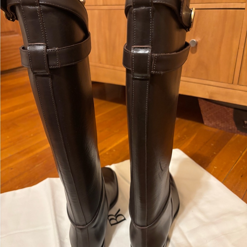 EUC BANANA REPUBLIC Brown Leather Riding Boots with Gold Buckle - Picture 6 of 8